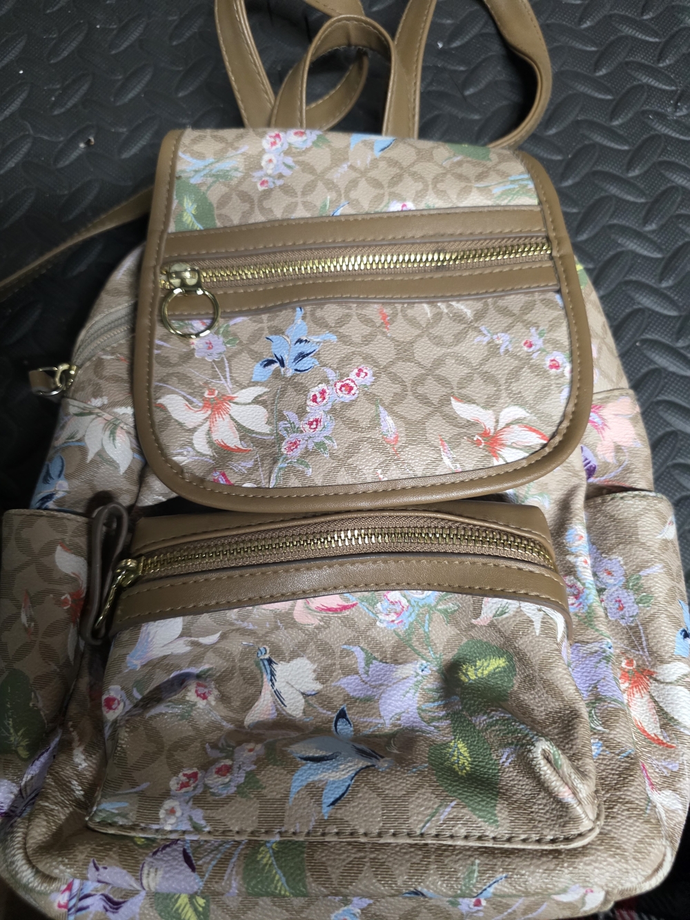 Floral Print Mini Backpack - Tan